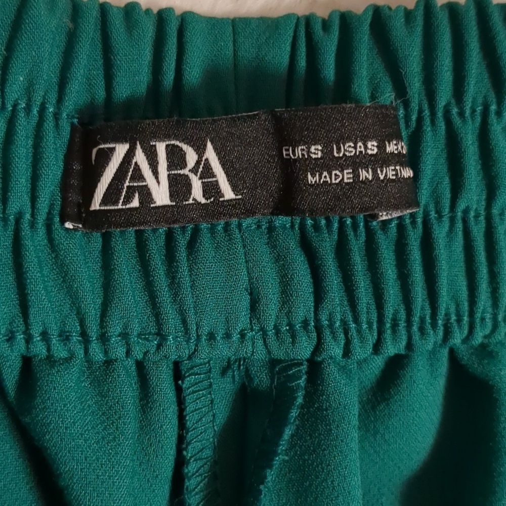 ZARA High Waisted Mariner Pants Forest Green Gold Button Trousers - S - Picture 7 of 11